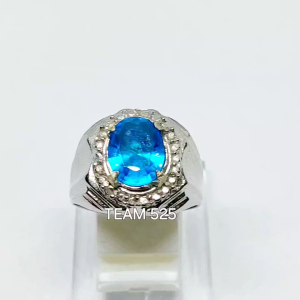 Cincin batu permata blue topaz cutting swiss dim 10x8 mm