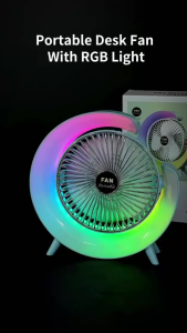 【REECHO OUTDOOR】Outdoor Camping Fan Mini USB Table Fan colorful Light Portable Desktop fan usb Rechargeable 180 Degree 3 Speed Strong Wind