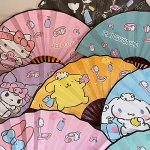 Kipas Tangan Lipat Sanrio Satin Lucu Kartun Portable