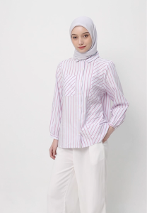 MFMW Feroza Atasan Kemeja Pink Motif Salur