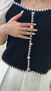 4999 Ribby Square Neck Combi Knit Top Blouse | Premium Korean Top Blouse Atasan Wanita