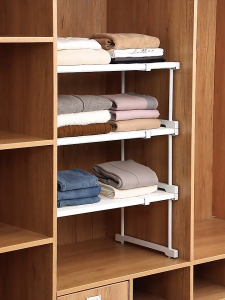 SG Stock Wardrobe Layered Partition Cabinet Compartment Retractable Bedroom Rack Shoe Separated Storage Handy Tool