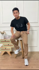 Celana Chinos Rip Panjang Pinggang Karet Bahan Mulur