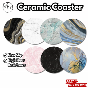 Coaster - Ceramic Marble Print Design Non Slip Cork Base High Heat Resistant Perfect for Gift