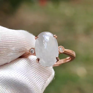 Quality Icy Natural Type A Jadeite Jade crafted with shape of oval as cabochon set on S925 adjustable as Ring BIC labs approved certificate weighs 2.18 grams measurement 11.3 * 7.3 * 3.6mm (s925ring13)