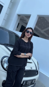 BHT Revina Kekinian Jumbo: Baju OneSet Zize Aksen BENANG TIMBUL Non Busui