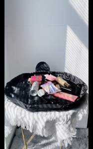 🇸🇬 Lazy Drawstring Bag  Makeup Toiletries Cosmetic Organizer Make Up Poofy Vanity Pouch Big Large Storage Travel Essentials Women Girl Ladies Men Small Mini Size Lightweight Portable Waterproof Luggage Fit Backpack Minimalist Trendy Fashion Organiser