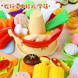 73/100PCS Hot Pot Food Toy Set Kids Pretend Play Set Cooking Kitchen Playset Kids Present Birthday Gift Mainan Budak Perempuan Mainan Masak