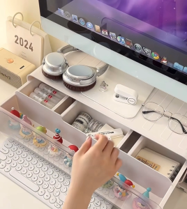 Blind Box Storage Box with Light Elevated Office Desktop Storage Rack Monitor Computer Display Shelf