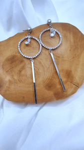 Ready Stock SG - Silver Halo Rhinestone Drop Earrings Modern Sleek Classic Statement Earrings