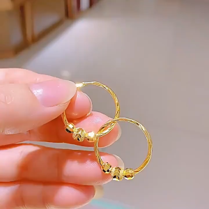 TenLucky Eco-friendly Allergy Free High-end Fashion 916  Gold Plated Color Bead Round Convex Circle Statement Hoop Earrings Jewelry with Box for Women Gifts for Valentines Day Wedding Girlfriend