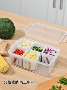 Plastic Kitchen Rectangular Refrigerator Drainage Storage Box Food Vegatables Fruits Storage