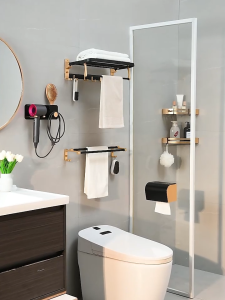 ห้องน้ำชั้นวางผ้าเช็ดตัวชั้นวางแปรงห้องน้ำชั้นวางสบู่กันน้ำและป้องกันสนิมไม่มีการเจาะ/การติดตั้งการเจาะ