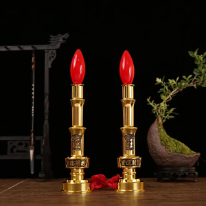 Lampu Lilin Tembaga Emas Elektrik Pasangan Keberuntungan Lampu Sembahyang Puja Altar Lilin Listrik