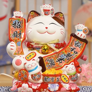 กระปุกออมสินแมวกวัก 12 นิ้ว เซรามิก กวักเรียกทรัพย์ ฮวงจุ้ยโชคลาภ