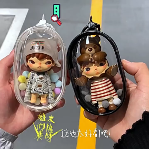 Transparent Doll Display Bag Blind Box with Keychain PVC Closed Display Storage Bag Hanging Doll Bag Zipper Closure Dustproof Collectibles Display Case Hanging Bag Gift for Mini Figures Dolls