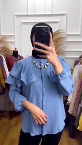 Nafa Blouse Atasan Wanita - Baju Kancinguffle Polos Cringke Rafella - Atasan Korean Style
