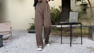 Celana Retro Celana Kasual Wanita Loose Pants Celana Lebar Kaki Gaya Korea Pinggang Tinggi Setelan