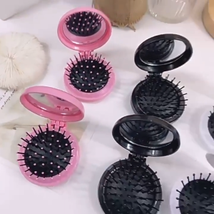 Horec กระจก หวีกระจกพับ หวีเบาะลมขนาดเล็กแบบพกพาขนาดเล็ก หวีถุงลมนิรภัยสำหรับสาวๆ หวีนวด หวีกระจกในตัว