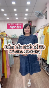 Đầm bầu thiết kế 3D công sở dáng suông giả jean lên fom gọn có size từ 40-80kg có 2 túi bên sườn đầm dài qua gối