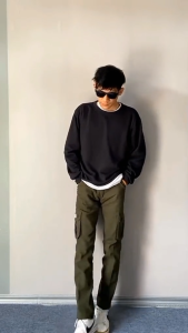 Celana Cargo Panjang Pria Jumbo Pinggang Karet Bahan Katun Twill Acara Outdoor Gunung Hiking