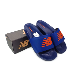 Sandal Slide Casual New Balance Pria Wanita Tipe Selop Slip On Warna Navy List Orange Grade Premium