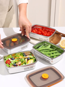 316 Stainless Steel Fresh Keeping Box Food Storage Container Stainless Food Tray With Cover Stainless Food Keeper Food Keeper Food Storage Dispensers Large Capacity German Food Grade Vacuum Sealed Fresh-keeping Box Freezer Box Oven Tray Lunch Box