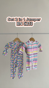 2 Pcs Sleepsuit Bayi Kaki Buka 100% COTTON BN-5213 Jumper Kaki Buka Bayi Perempuan Laki Laki Baru Lahir Lengan Panjang Karakter Set Pakaian Bayi