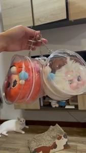 baby three 12-15cm กระเป๋ากันน้ำทรงกลม labubu art กล่องของเล่น กล่อง popmart กล่องใส PVC กันน้ำ【จัดส่งจากกรุงเทพ】