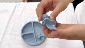 Sweetybayibayi 3IN1 Baby Feeding Set Makan Baby Plate Set Short Wooden Spoon Fork Set Baby Silicone Dining Set