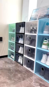 กล่องใส่รองเท้าฝาหน้า XL - รูปแบบสีเขียว ใส่รองเท้าหรือของอเนกประสงค์ได้