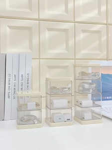 Rotating Multi-Layer Data Cable Storage Box Fashionable Waterproof Phone Power Supply Charging Cable Headphone Organizer Winding Device Transparent Cable Collection Box for storage Data Charging Cable Bracelets Hairpin Powder Puff Jewelry