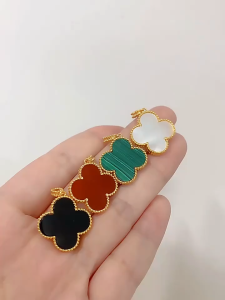 18K Gold Necklace Clover Black Pendant For Women Jewelry Real & Pawnable Gold Accessories