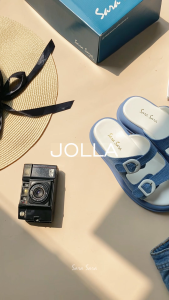 Sara Sara JOLLA Sendal Wanita Motif Polos Warna Biru/Hitam dengan Gesper Besar dan Platform Lebar