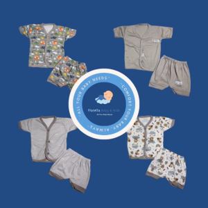 Baju Bayi Newborn Katun Setelan Lengan Pendek 4 in 1 FIYELI Earth Tone isi 4 Motif