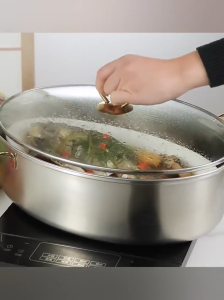 Multifunction Stainless Steel Steamed Fish Pot 2 Layer Oval Steamer Seafood Induction Cooker Gas Stove Steamer