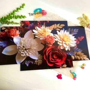 TENNESY (75 A) Hiasan Dinding Aesthetic 1 Set Bunga Elegan 3D Floral Flowers Paper Art 4 Panel Wall Decor