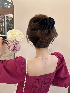 Kẹp mỏ vịt kẹp xoắn hoa hồng Pháp satin thời trang (KX1)