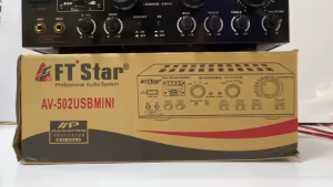 FT Star AV-502USB Mini 4 Channel Karaoke Mixing Amplifier (200W x 2) - Digital Echo Delay Independent Mic Control USB/SD/Bluetooth Input Built-in Fan