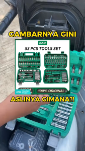 ISKU Kunci Sok Set 53 Pcs 1/4 Inch Lengkap Pilihan Gagang Ratchet 24 & 72 Gigi Kunci Mata Shock Baja CRV Alat Bengkel Motor Sepeda Bongkar CVT Mesin Tool Kit Set Mata Obeng Socket Ruang Sempit Koper Perkakas Heavy Duty Anti Slek Awet Tahan Lama
