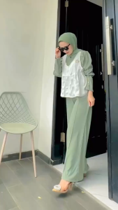 One Set AVANA Model Terbaru 2024 -  Bahan Knitted Hornet Combinasi Brukat Ld 120cm Setelan Betina Motif Polos