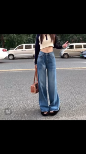 กางเกงยีนส์ผู้หญิง มี5สี ทรงกระบอกหลวม เอวสูง แต่งแฟดเฟชั่น วิเทจ