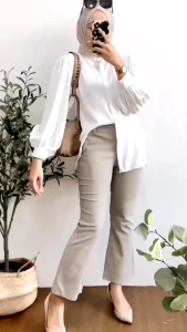 Celana Cutbray Basic Pants Resleting Twill Stretch Combed