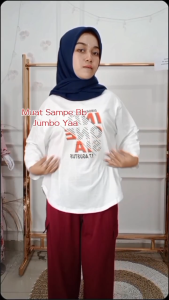 Setelan Baju Dan Celana Set Cargo Merah Putih Katun Combed 24s M L XL XXL 3XL Oneset Wanita Kekinian