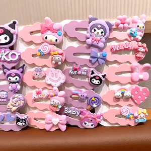 5PCS Sanrio Cartoon Hair Clip Set Kuromi Melody Cute Girl Hairpin Fashion Hair Accessories Gifts
