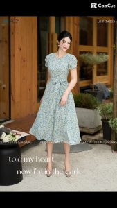 Đầm xòe tay nhún thiết kế cao cấp Laeem DesignLD3N24009 chất liệu voan hoa đầm dáng xòe nhẹ thanh lịch