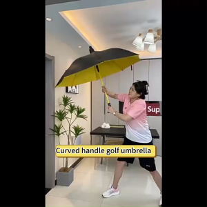 I-FASHION Bent handle umbrella reinforced thickened rain and rain dual-use automatic black rubber golf umbrella