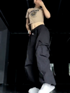 Retro Cargo Wide Leg Design Feel Sports Loose Casual Floor Long Pants Fashion For woman