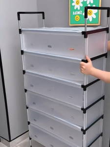 ชั้นวางรองเท้ากันฝุ่น ชั้นวางรองเท้าแบบธรรมดาหลายชั้น ชั้นวางรองเท้าความจุสูง ชั้นวางรองเท้าแบบประหยัดพื้นที่