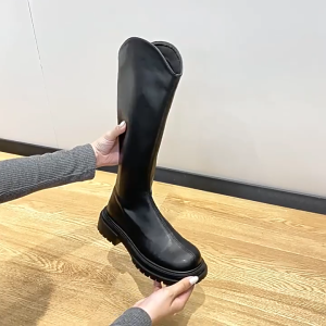 【COD】Korea Fashion H-heel Pu leather Black Boots Women Zipper Long Boots 5cm size 35-40